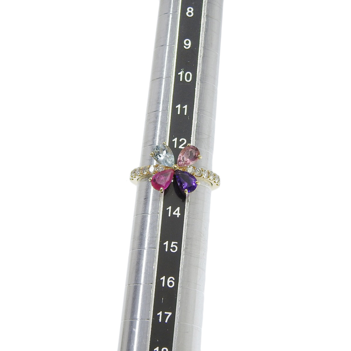 クローバー トルマリンリング PT1.50/D0.40 イエローゴールド K18YG 3.1g