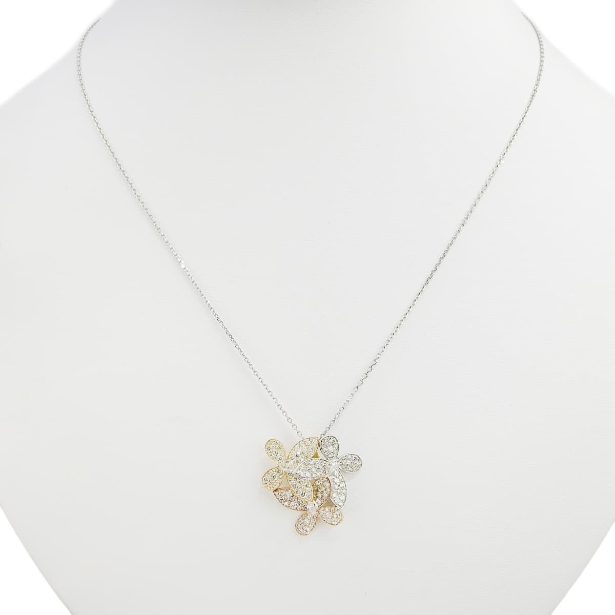 フラワーダイヤモンドネックレス D1.60 プラチナ Pt900 Pt850 イエローゴールド K18YG ピンクゴールド K18PG 7.8g