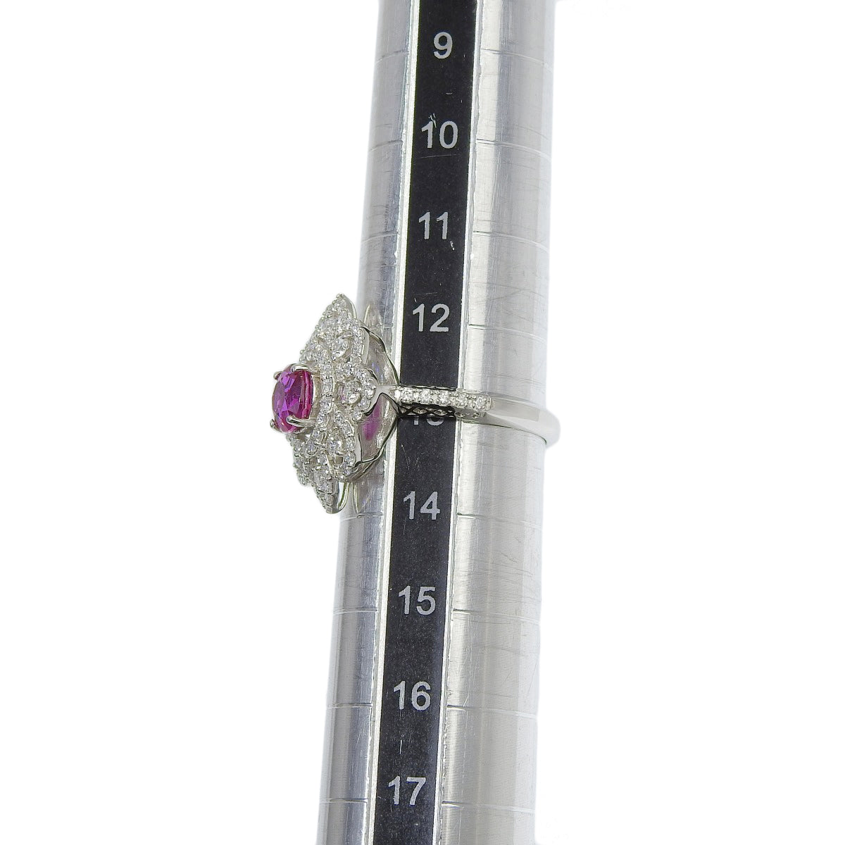Ruby Diamond Flower Motif Ring R1.136/D0.76 Platinum Pt950 5.7g