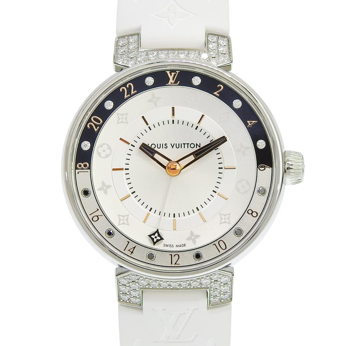 Tambour Moon Dual Time MM 12PD QA108 SS/Rubber Diamond Indexes Quartz Ladies