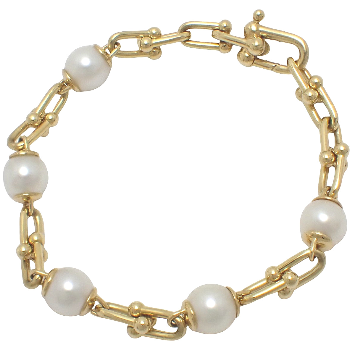 Link bracelet with pearl and yellow gold in 18K yellow gold (18.8g)