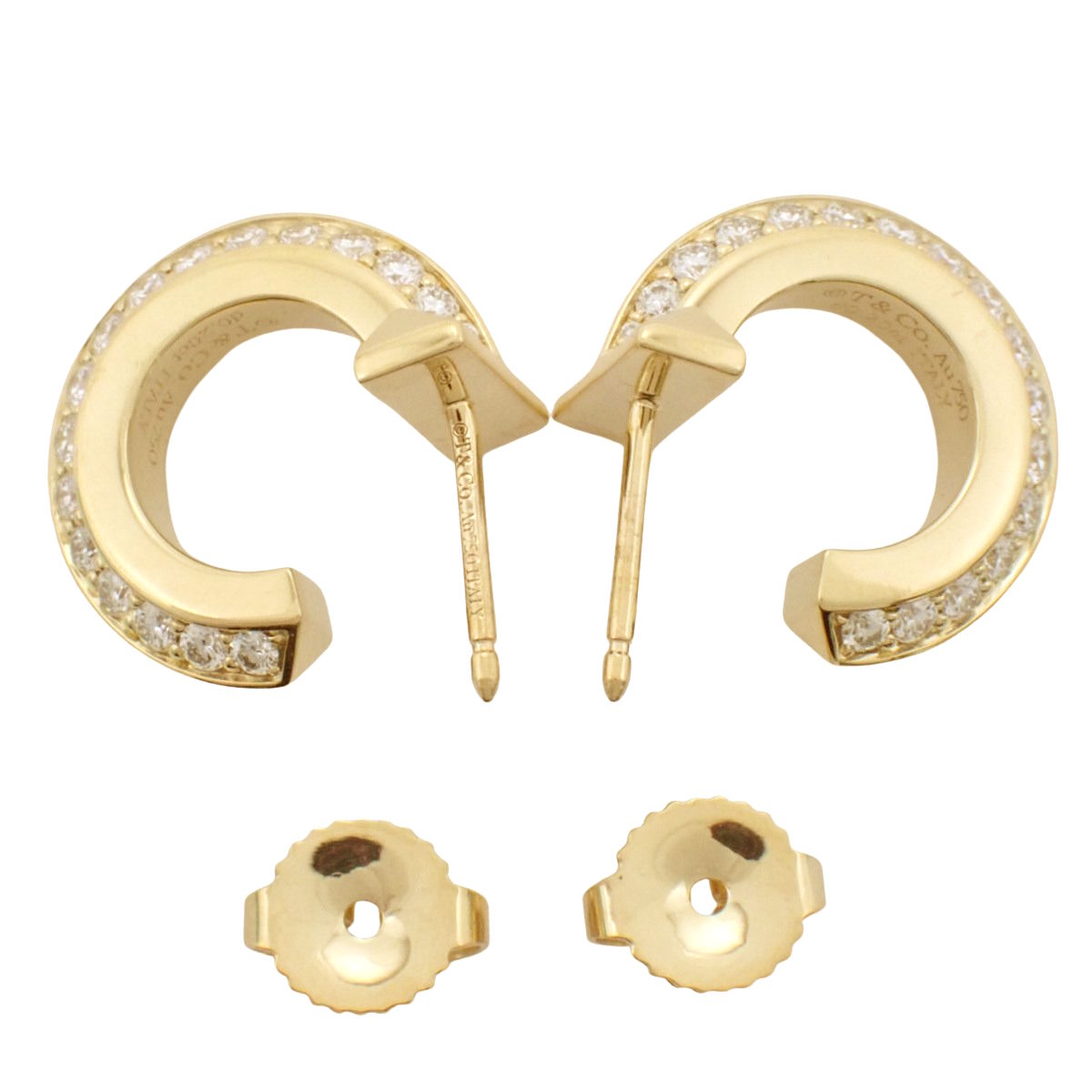T One Hoop Earrings with Diamonds D0.20,0.20 and 18K Yellow Gold 7.4g
