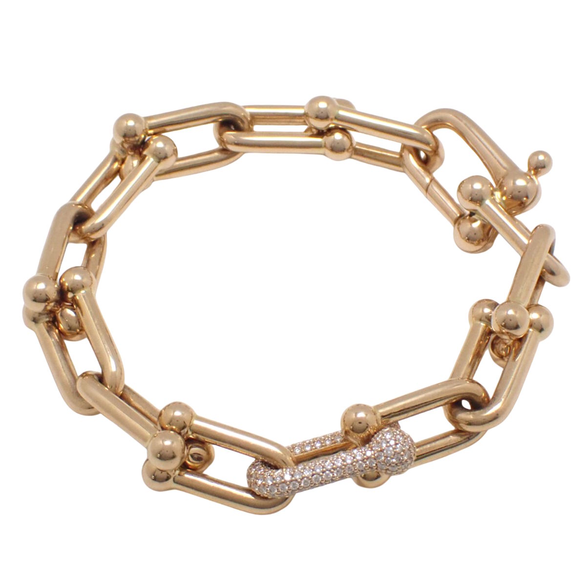 ラージ リンク ブレスレット ダイヤモンド D1.70 ピンクゴールド K18PG 52.0g