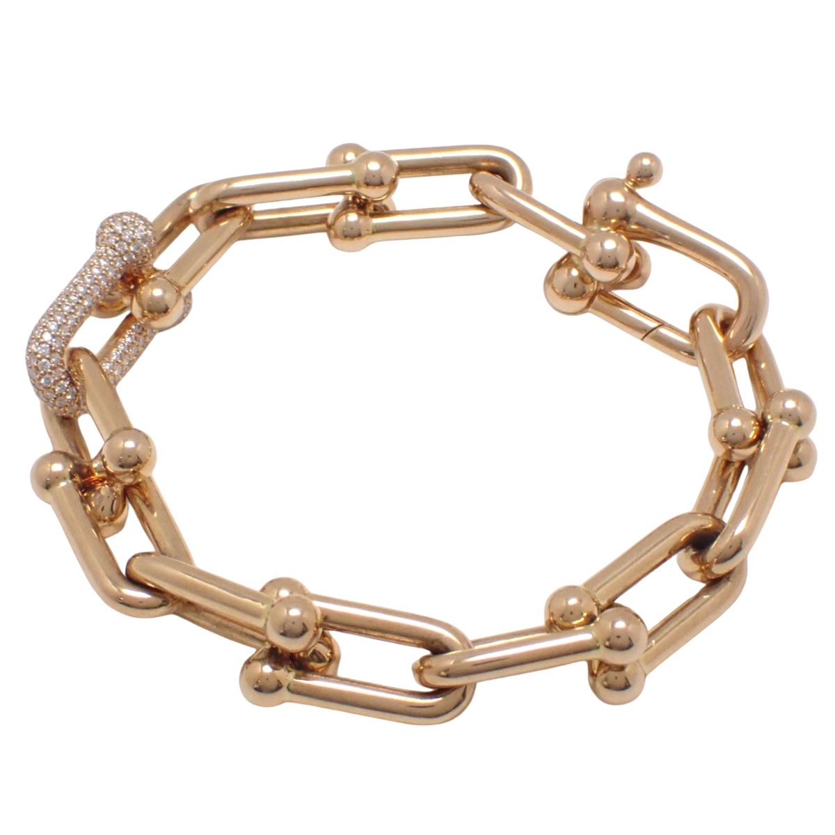 ラージ リンク ブレスレット ダイヤモンド D1.70 ピンクゴールド K18PG 52.0g