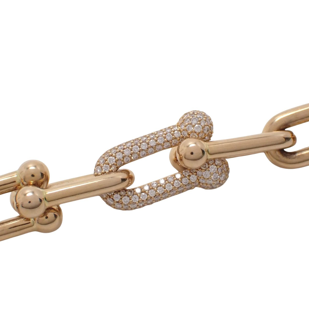 Large Link Bracelet with Diamonds (D1.70) in Pink Gold (K18PG), 52.0g