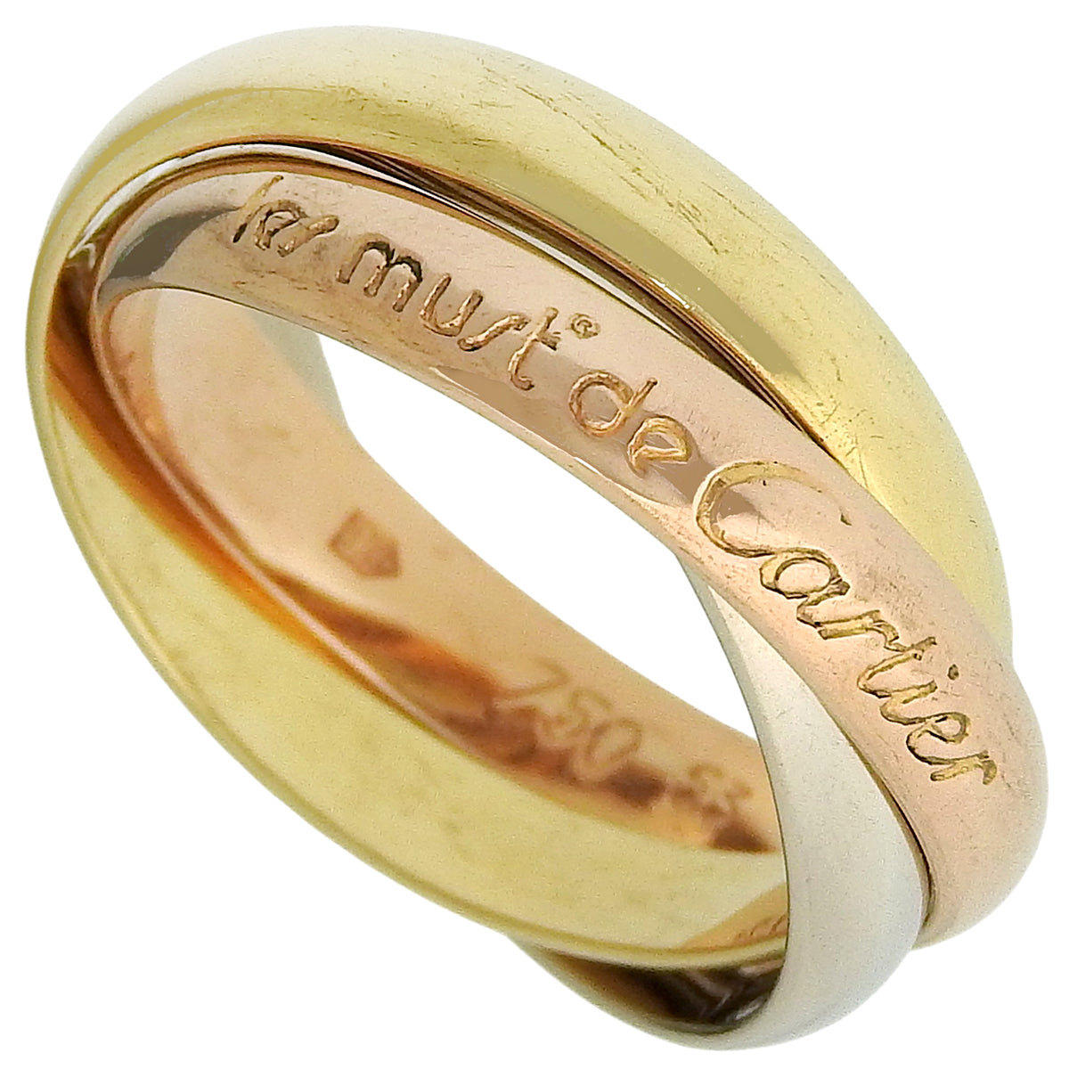 卡地亚(Cartier)Trinity 三色金戒指 K18黄金/玫瑰金/白金 53号 7.5克