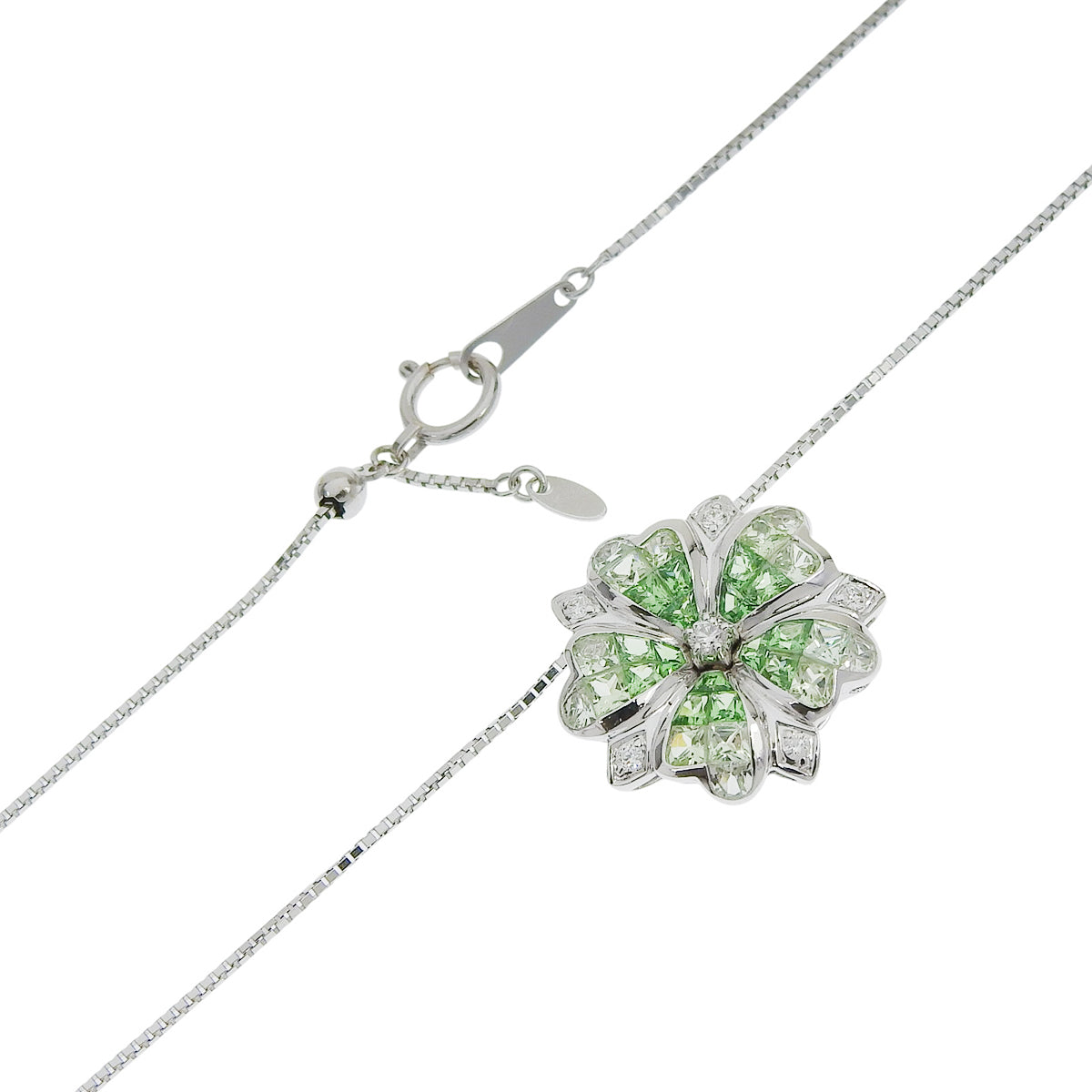 グロッシュラーガーネット フラワーネックレス G2.09/D0.09 ホワイトゴールド K18WG 5.4g