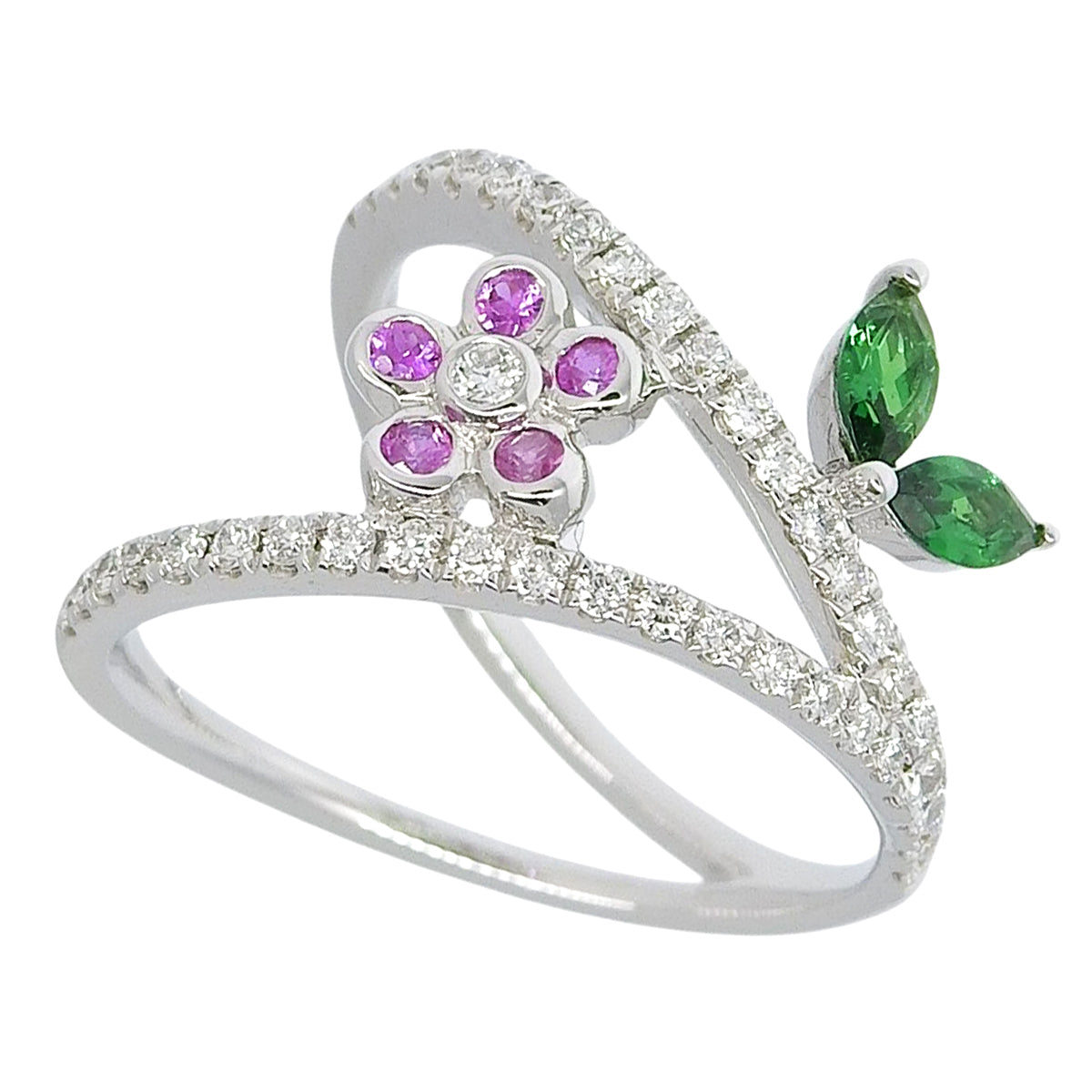 フラワー ダイヤモンドリング D0.35/GG0.28/PS0.12 ホワイトゴールド K18WG 3.6g