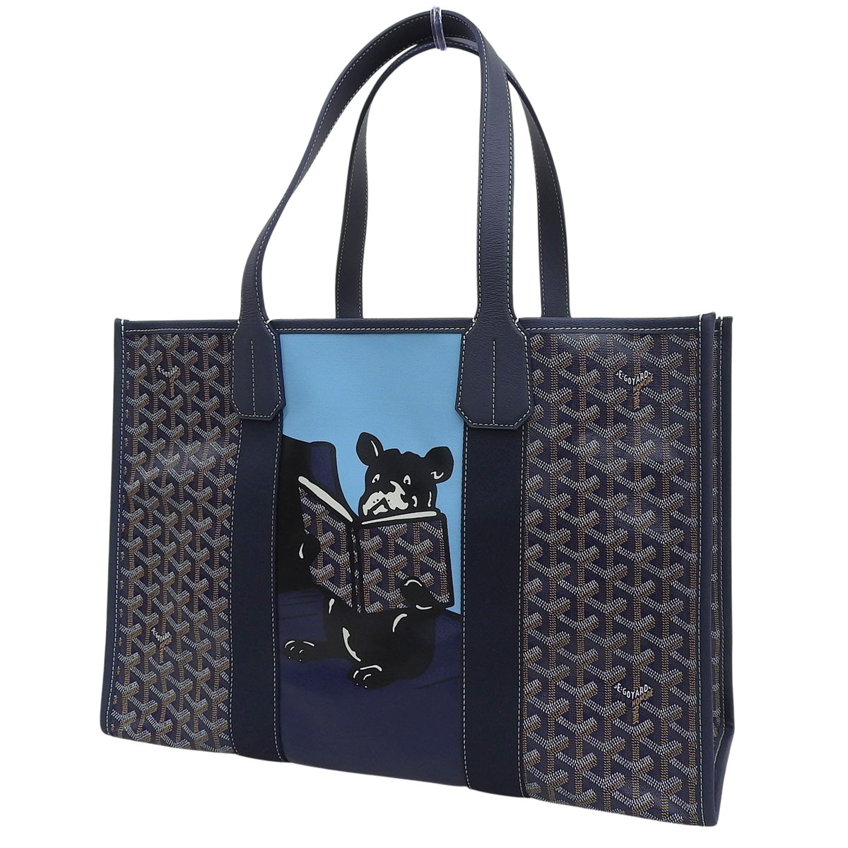 Villette MM PVC Coated Canvas Calfskin Goyardine Canvas Navy Brown