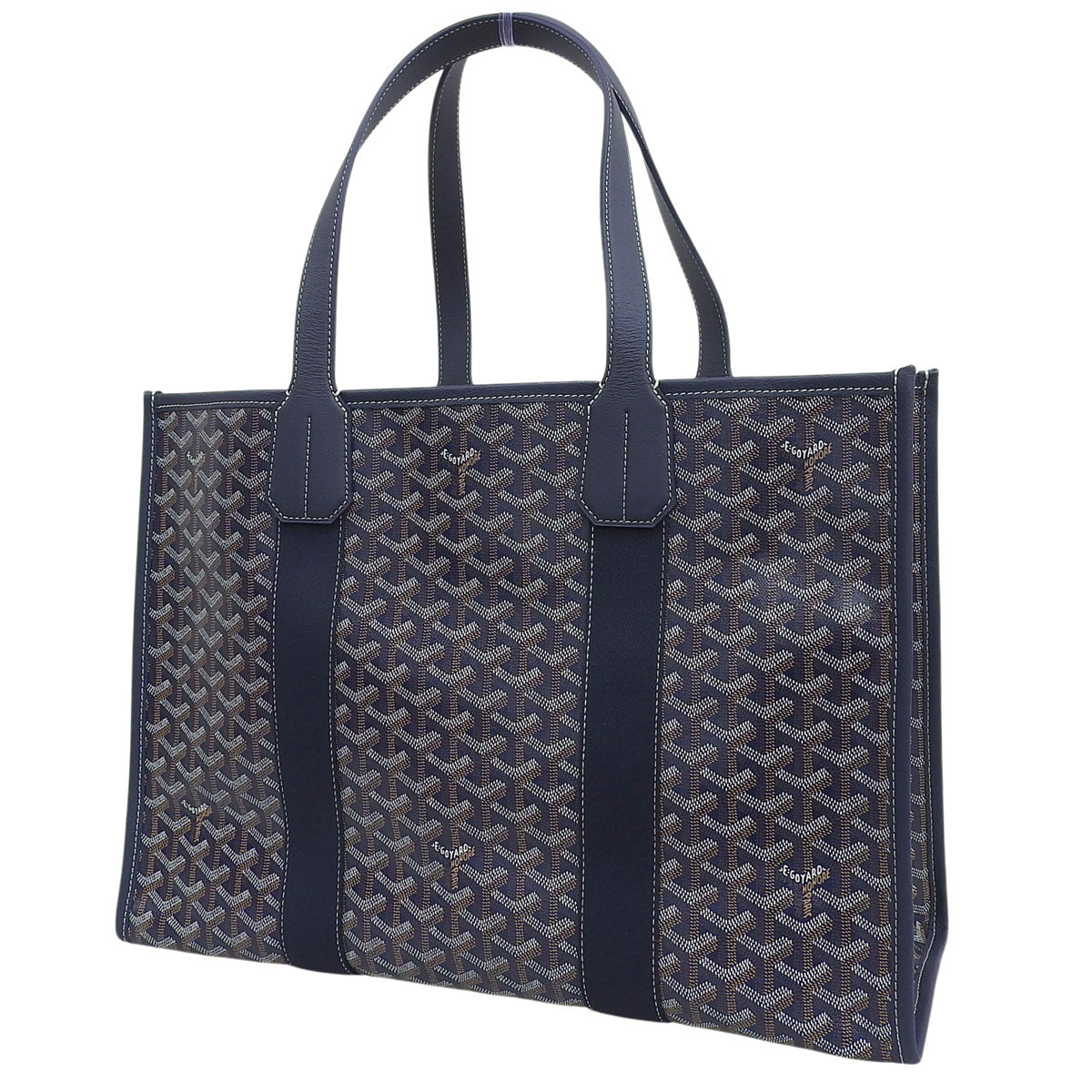 Villette MM PVC Coated Canvas Calfskin Goyardine Canvas Navy Brown