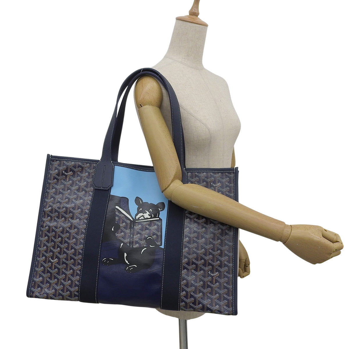Villette MM PVC Coated Canvas Calfskin Goyardine Canvas Navy Brown