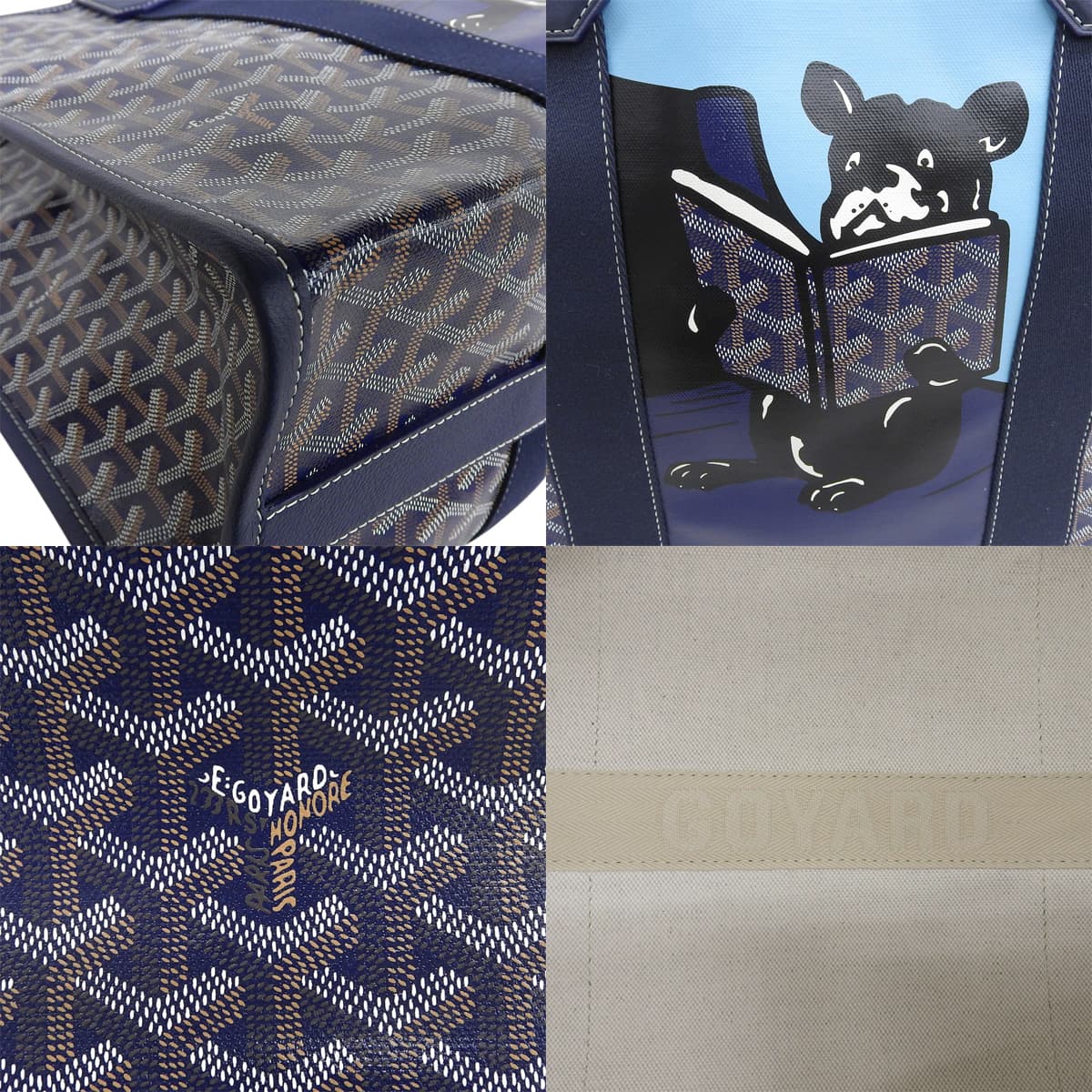 Villette MM PVC Coated Canvas Calfskin Goyardine Canvas Navy Brown