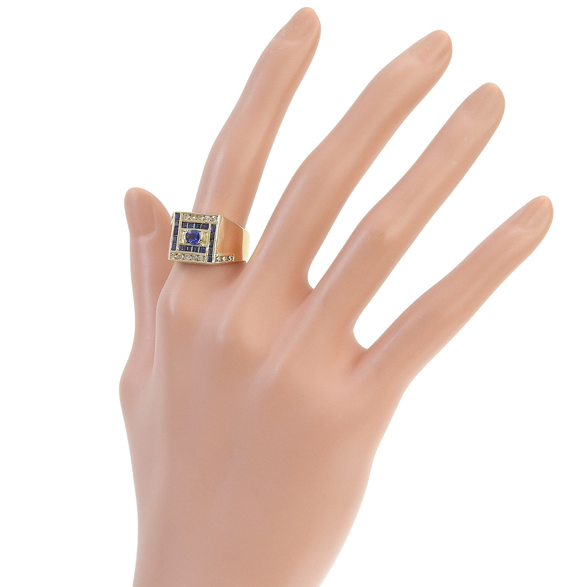 Sapphire Signet Ring S0.90,0.35/D0.45 Yellow Gold K18YG 8.3g