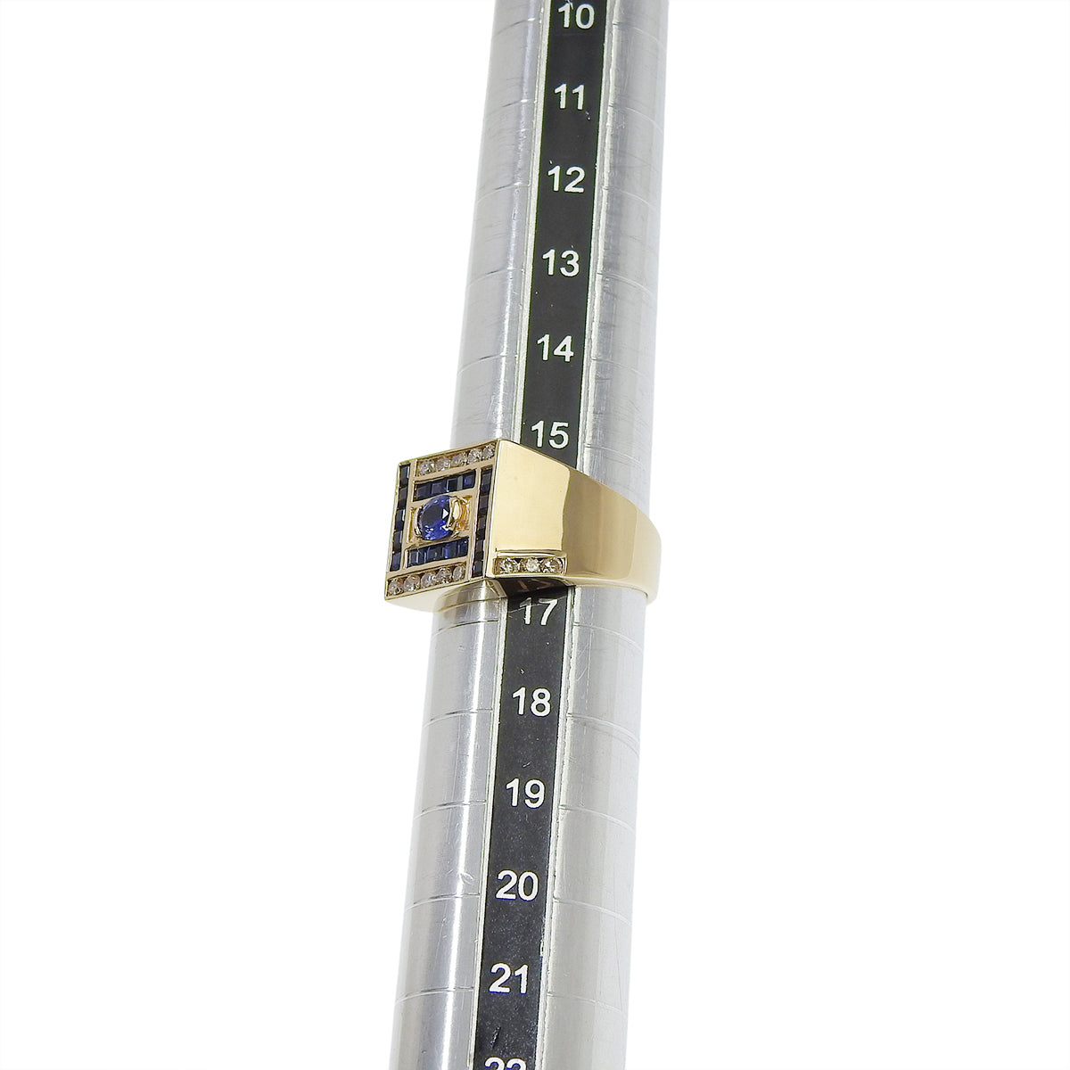 Sapphire Signet Ring S0.90,0.35/D0.45 Yellow Gold K18YG 8.3g