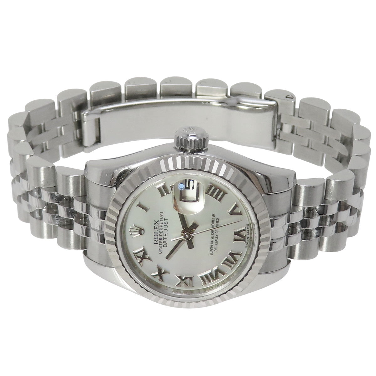 Datejust 179174NR 白金/精钢 G 字头,珍珠母贝表盘,白色,自动机械,女士腕表