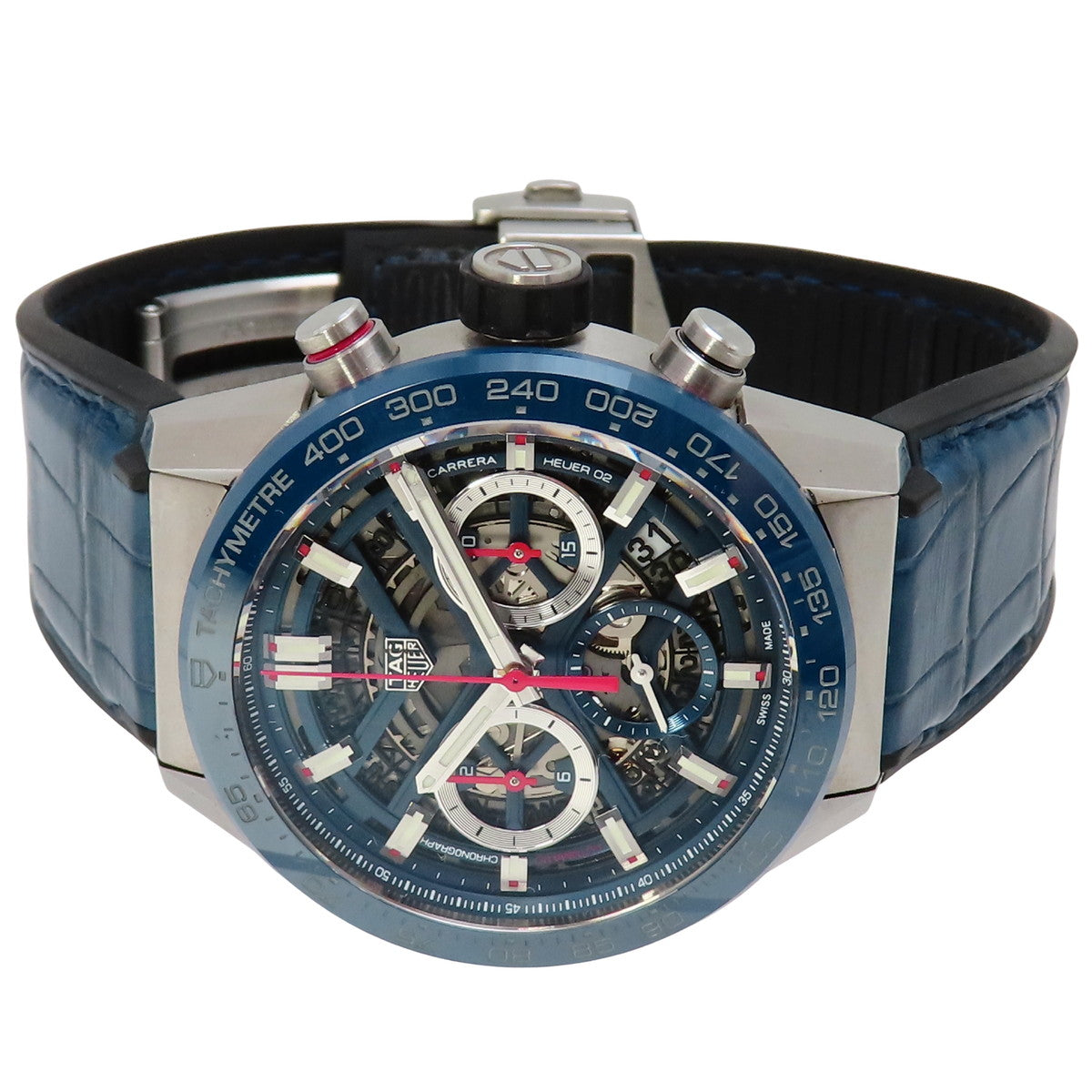 カレラ ホイヤー02 CBG2011.FC6430 SS/CE/革 ブルー 自動巻き メンズ