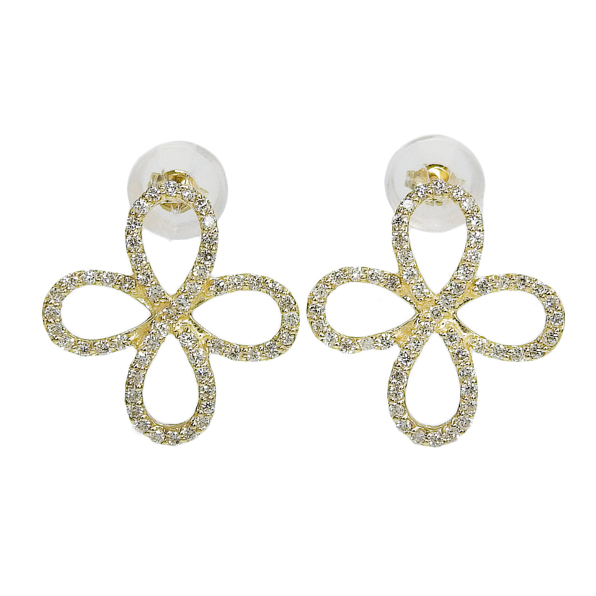 Flower Diamond Earrings D0.20,0.20 Yellow Gold K18YG 1.8g