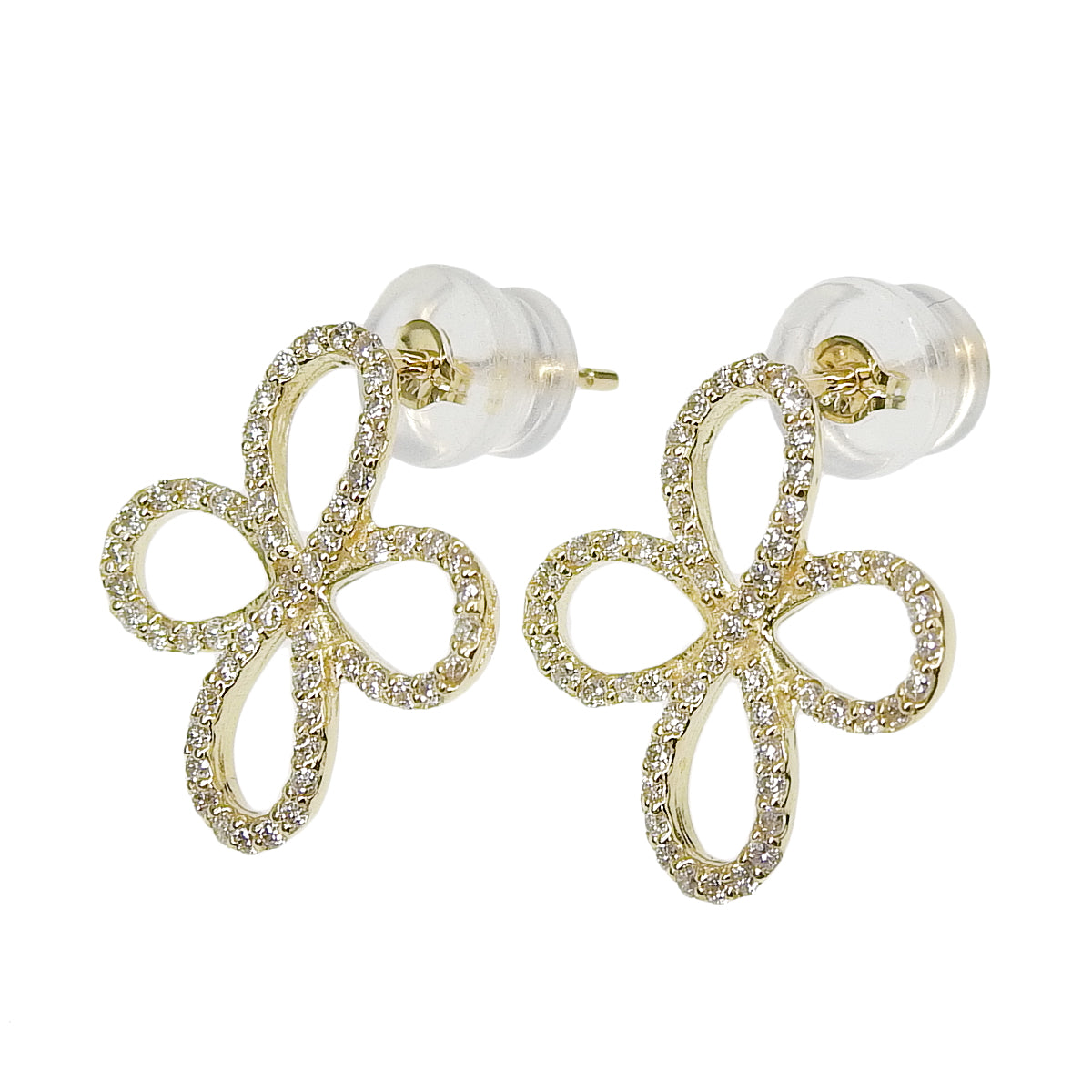 Flower Diamond Earrings D0.20,0.20 Yellow Gold K18YG 1.8g