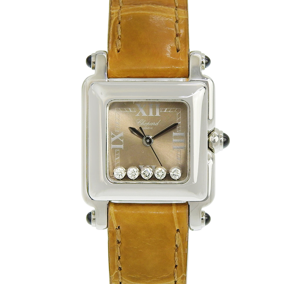 Happy Sport Square 5PD 27/8892-23 SS/Leather Gold Quartz Ladies