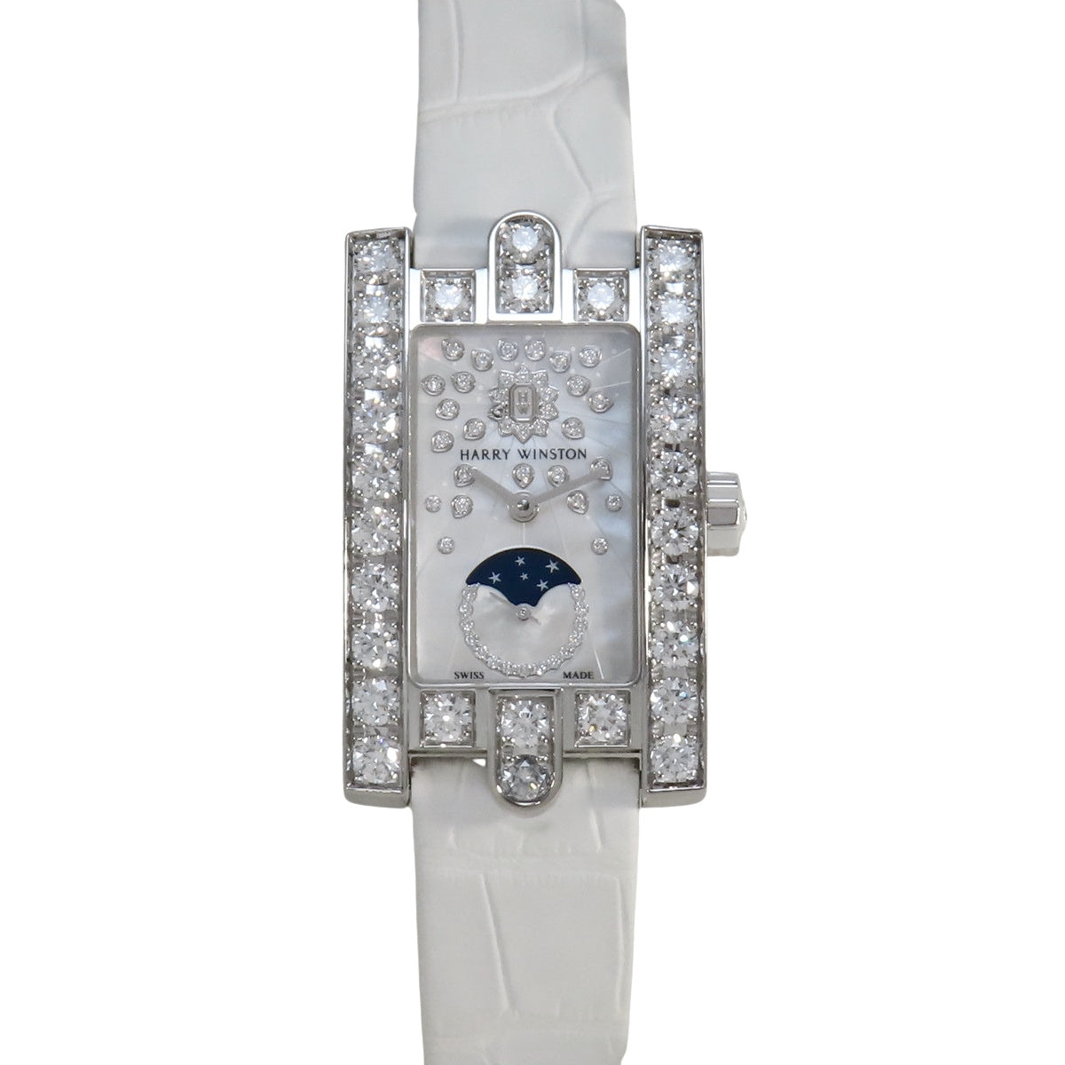 Avenue Classic 月相腕表 AVEQMP21WW008 白金/皮革表带,贝壳镶钻表盘,白色石英机芯,女士腕表