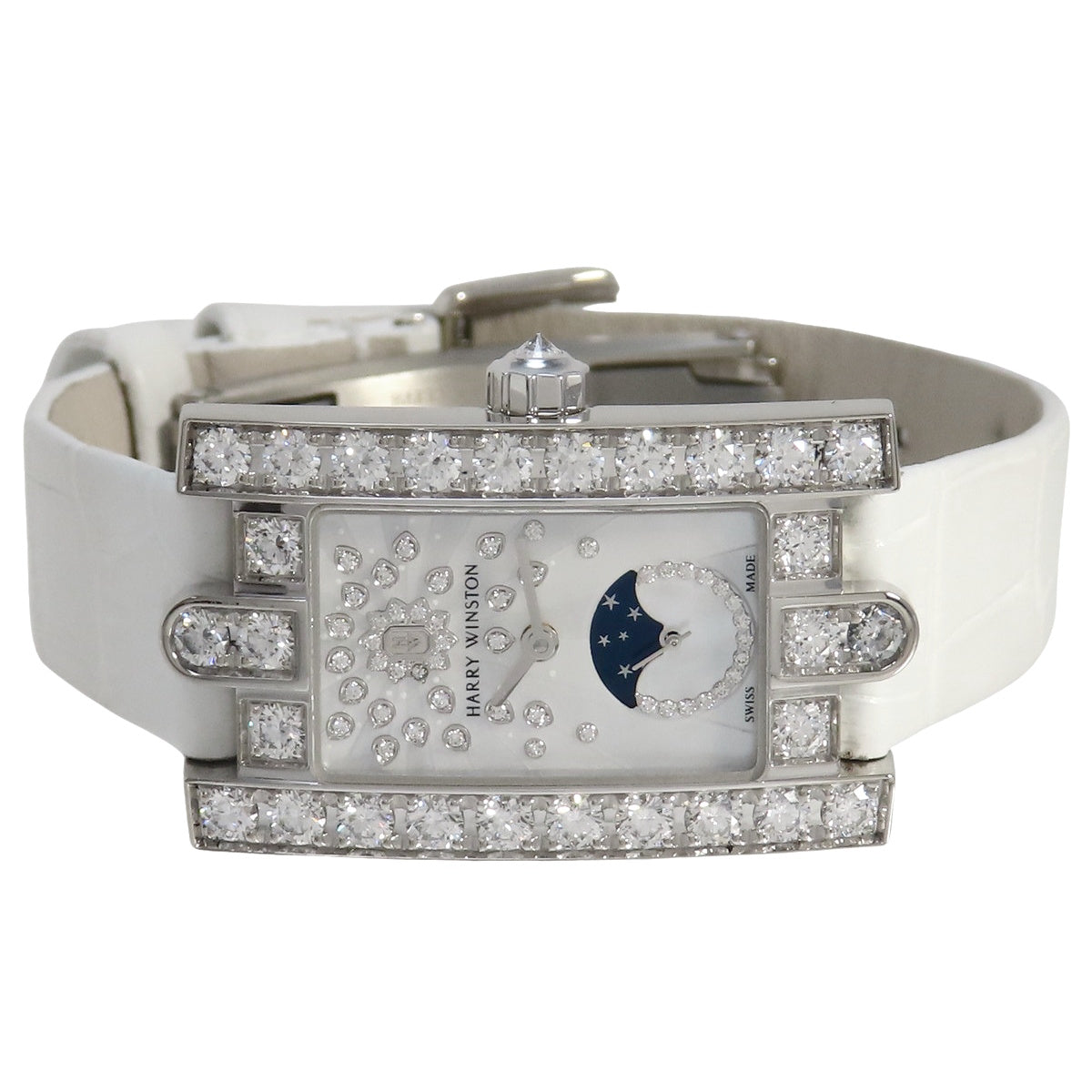 Avenue Classic 月相腕表 AVEQMP21WW008 白金/皮革表带,贝壳镶钻表盘,白色石英机芯,女士腕表