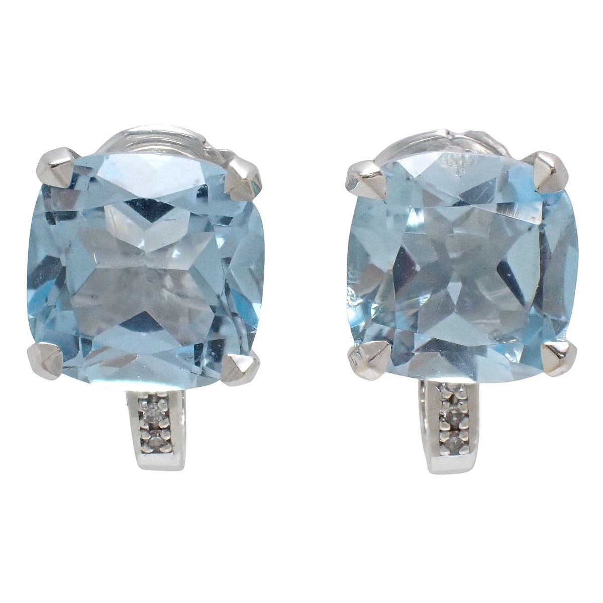 Petit Visage d'Amour earrings, blue topaz, 18K white gold, 3.3g