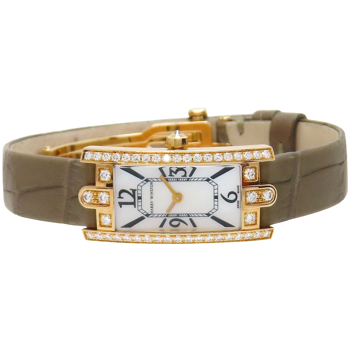 アヴェニュー C ミニ ダイヤベゼル AVCQHM16RR017 PG/革 シェル文字盤 ホワイト クオーツ レディース