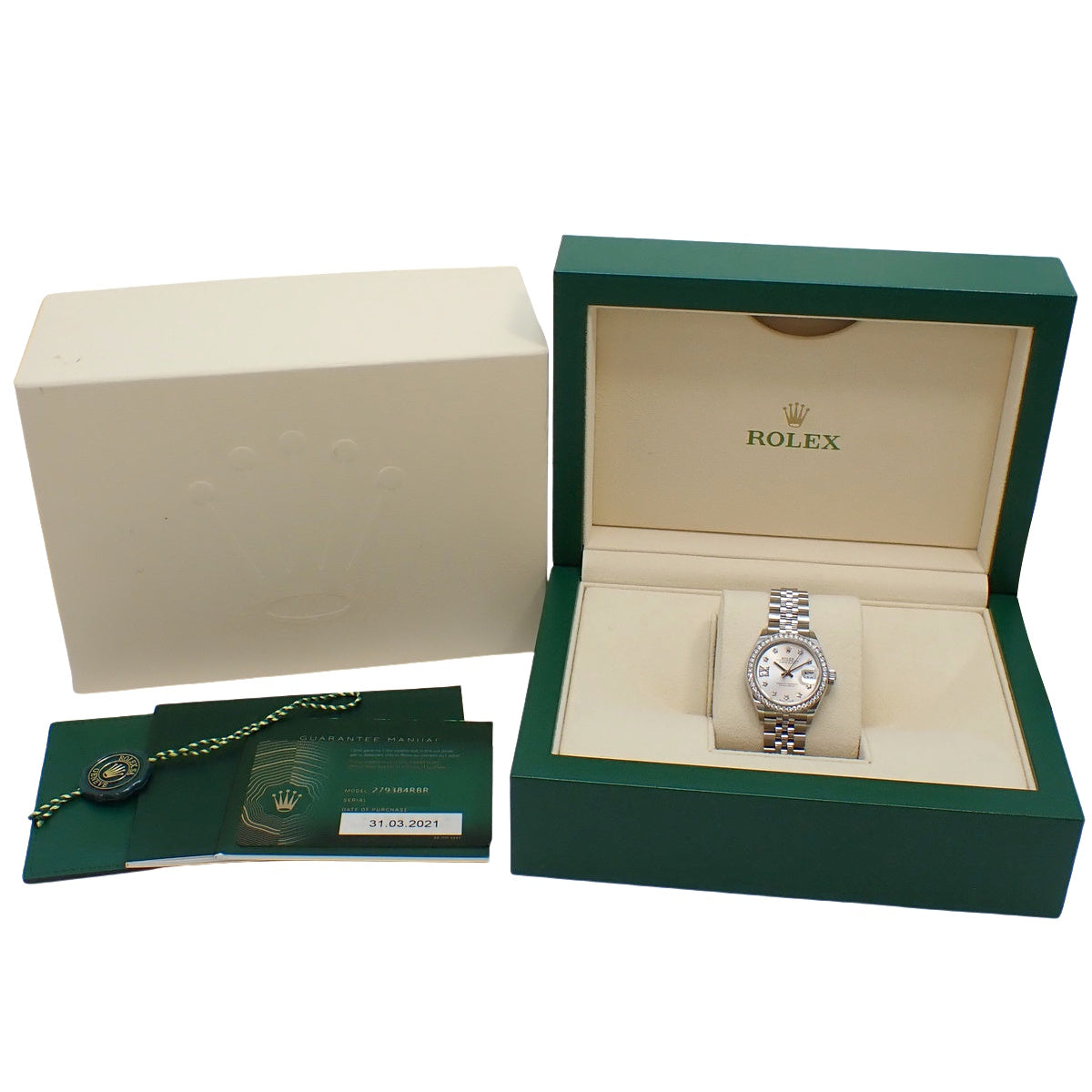 Datejust 28 表圈镶钻 279384RBR 白金/不锈钢 随机编号 银星镶钻/IX 钻 自动上链女士腕表