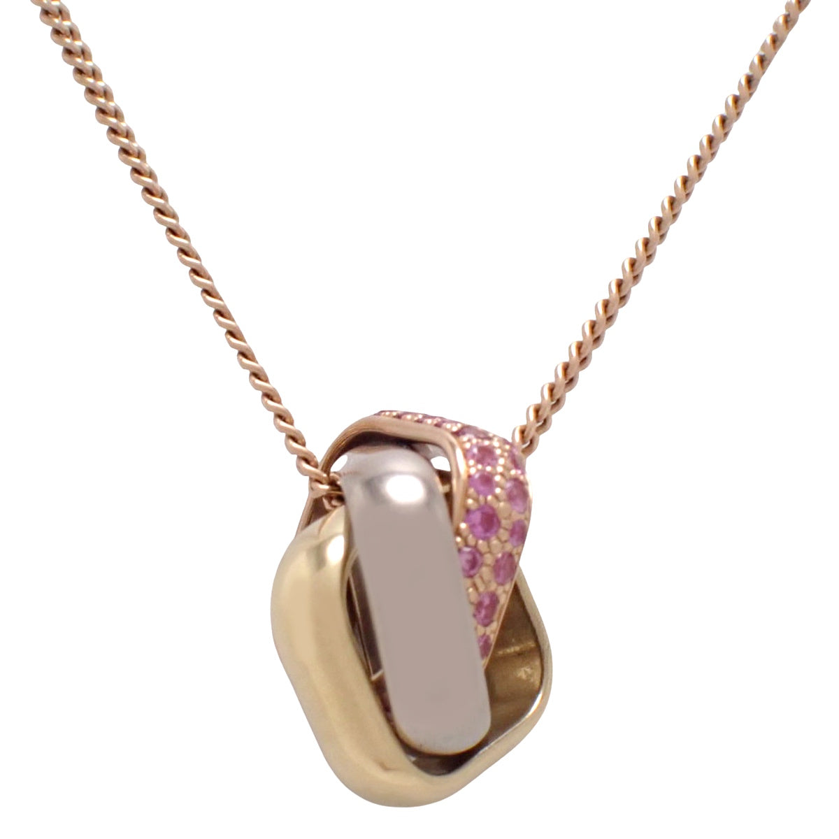 Trinity Cushion Necklace with Pink Sapphire, Yellow Gold (18K Yellow Gold, 18K Pink Gold, 18K White Gold, 18K White Gold), 10g