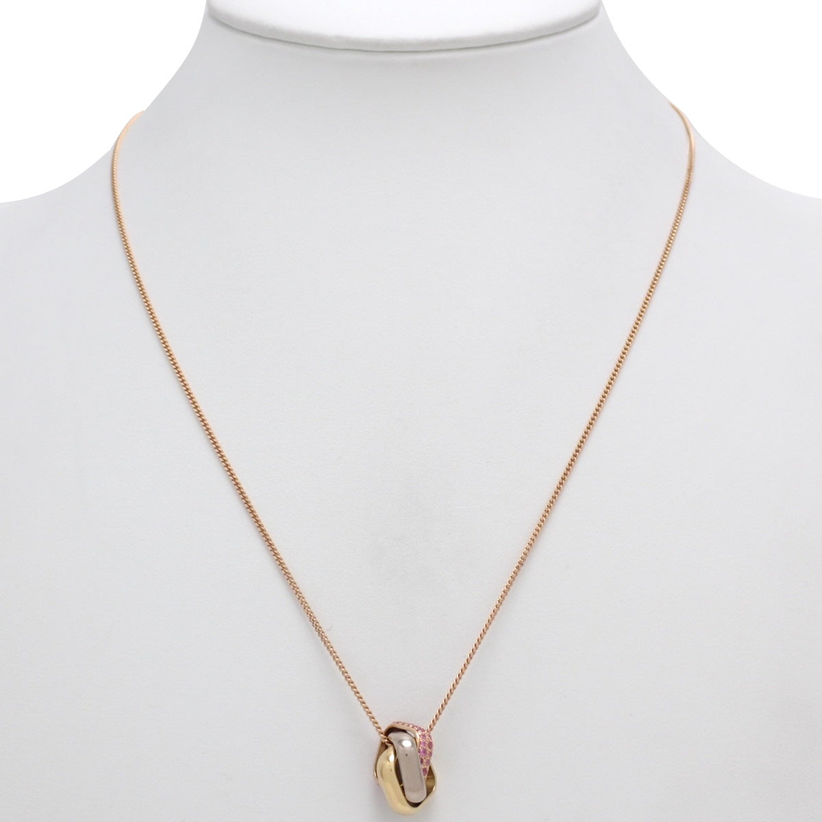 Trinity Cushion Necklace Pink Sapphire Yellow Gold K18YG Pink Gold K18PG White Gold K18WG 10g
