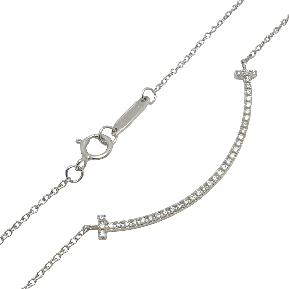 T字形微笑吊坠,镶嵌小钻石,18K白金,2.4克