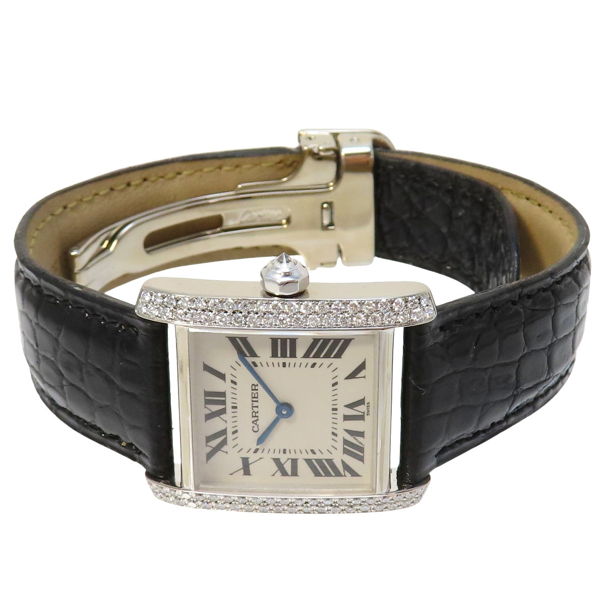 タンクフランセーズ MM ベゼルダイヤ WE100951 WG/革 オフホワイト クオーツ レディース