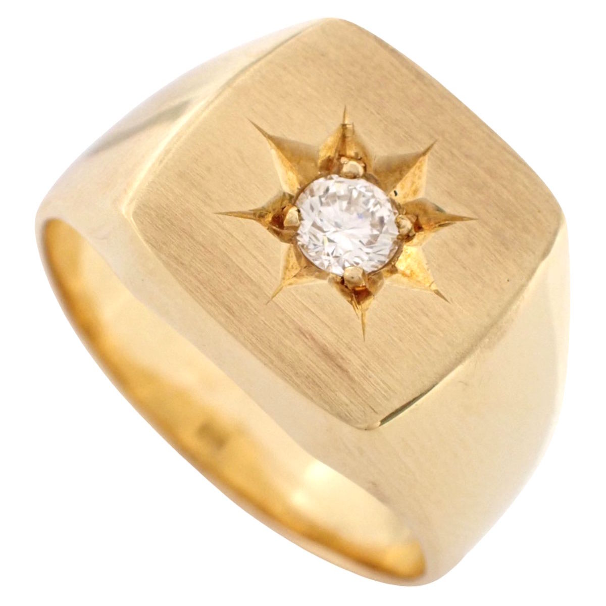 Diamond Signet Ring D0.225 Yellow Gold K18YG 14.9g