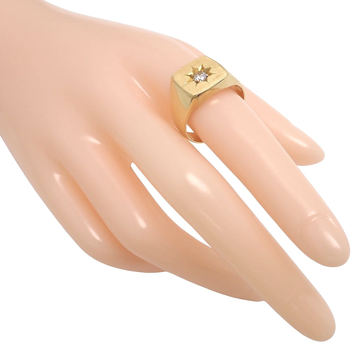 Diamond Signet Ring D0.225 Yellow Gold K18YG 14.9g