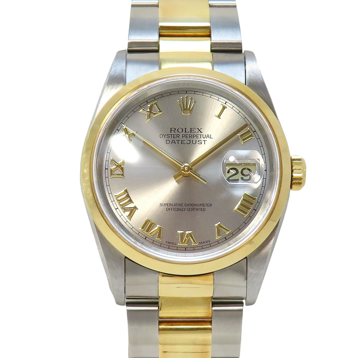 ROLEX　16203　DATE JUST　ロレックス デイトジャスト 自動巻き メンズ 腕時計  SS×YG デイトジャスト 16203 YG/SS U番 グレー 自動巻き メンズ