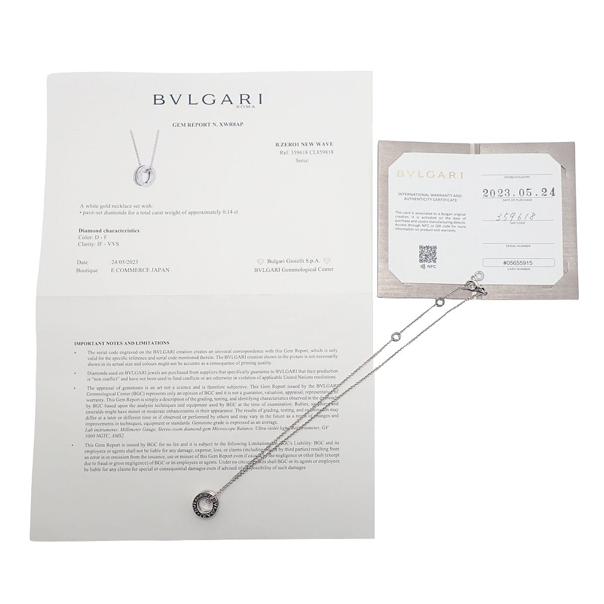 ビー・ゼロワン ネックレス ダイヤモンド D0.14 ホワイトゴールド K18WG 14.6g