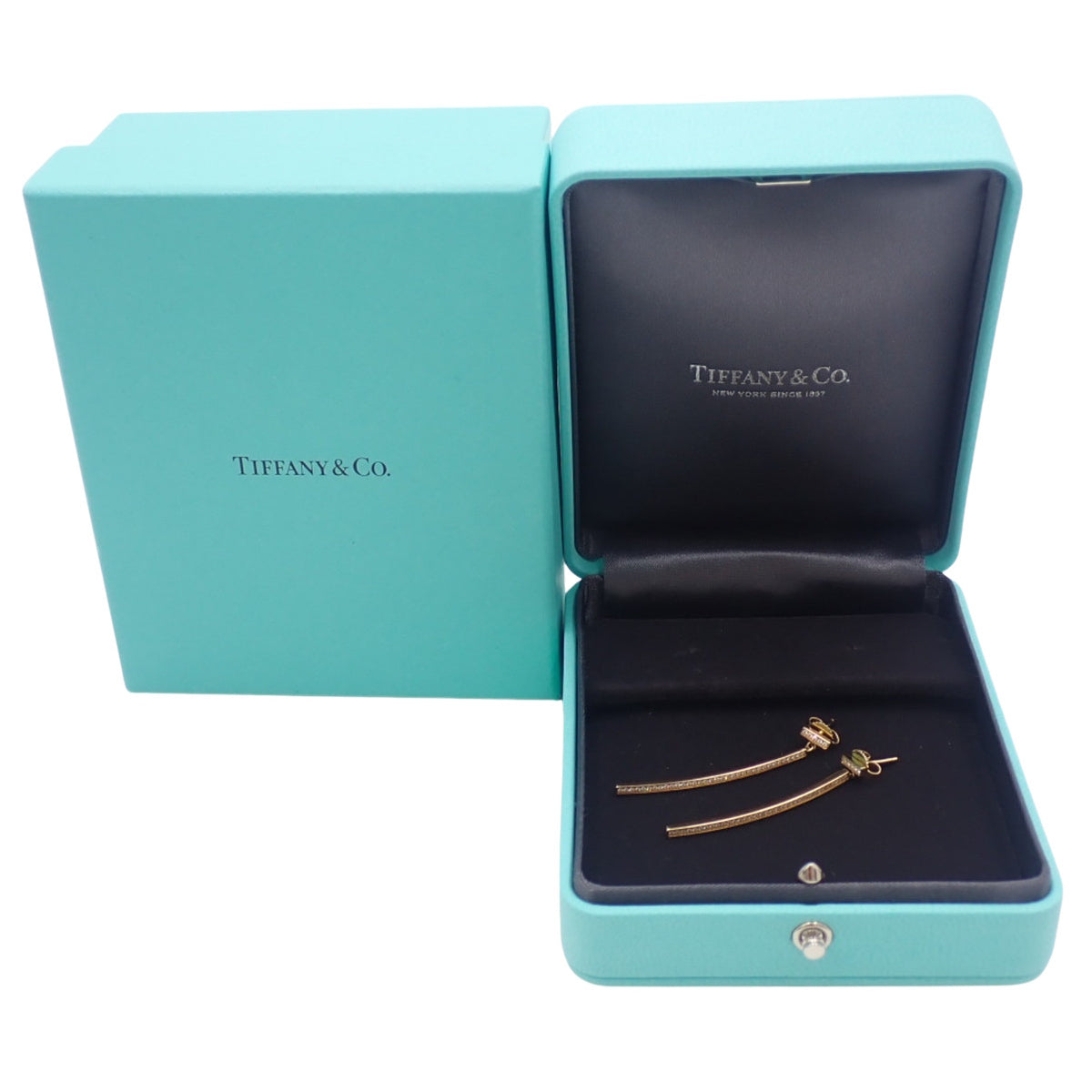 蒂芙尼 (Tiffany) 18K黄金镶钻T字形耳环,4.0克