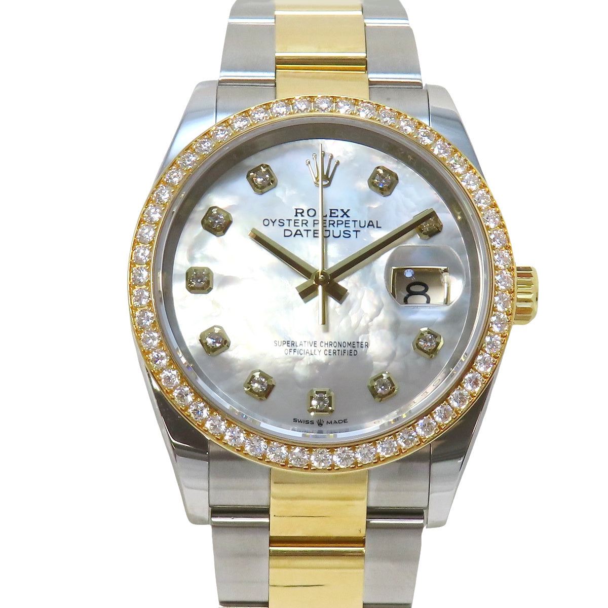 デイトジャスト36 ダイヤベゼル 126283RBR YG/SS ランダム番 マザーオブパール文字盤 ホワイト 自動巻き メンズ