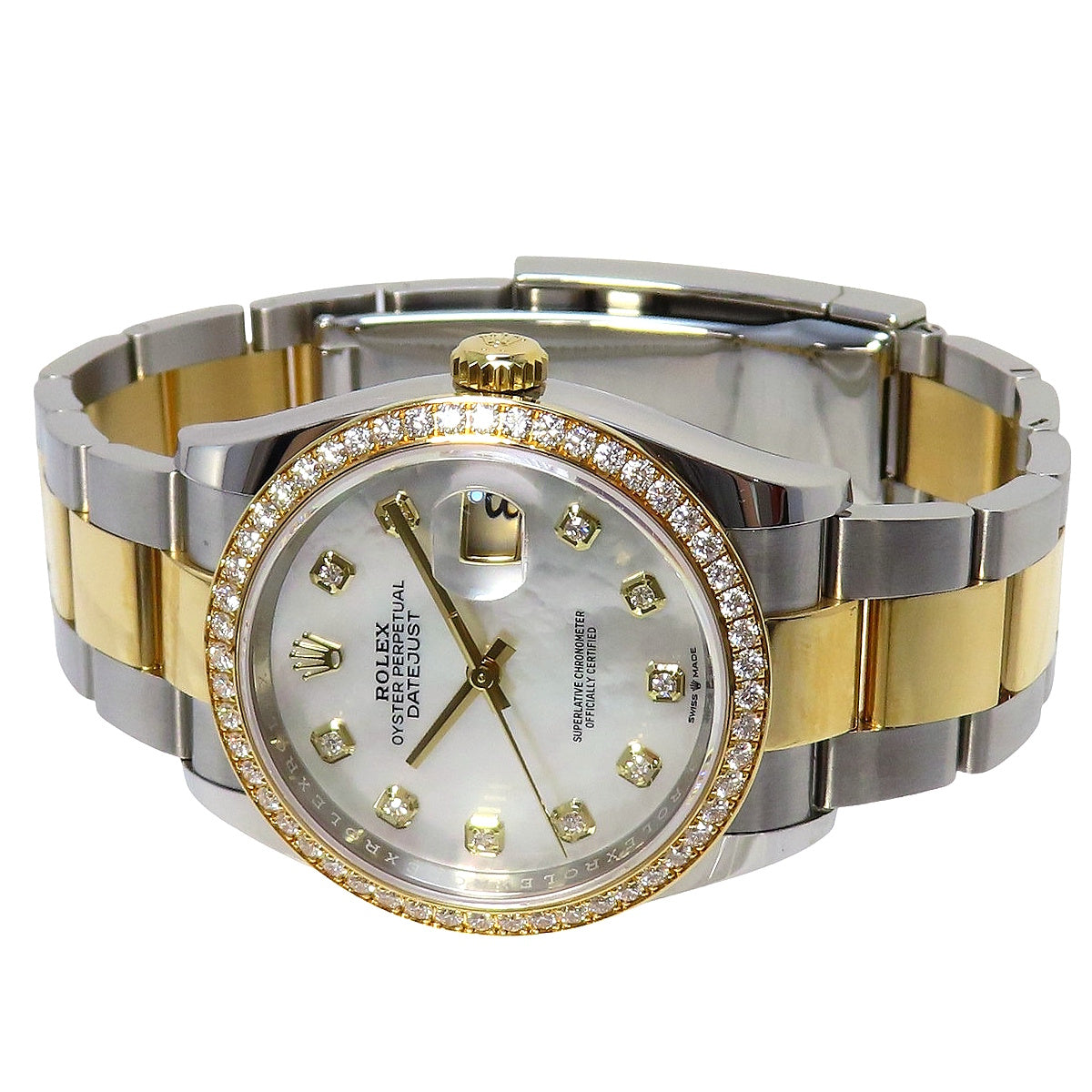 デイトジャスト36 ダイヤベゼル 126283RBR YG/SS ランダム番 マザーオブパール文字盤 ホワイト 自動巻き メンズ