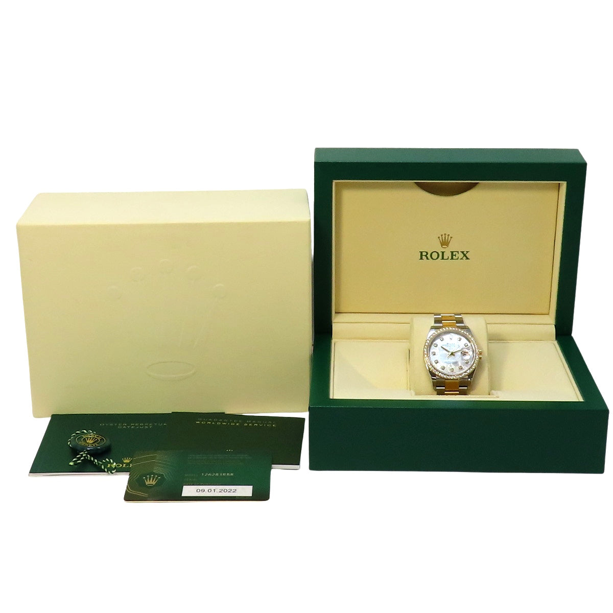 Datejust 36 Diamond Bezel 126283RBR YG/SS Random Serial Mother of Pearl Dial White Automatic Men's