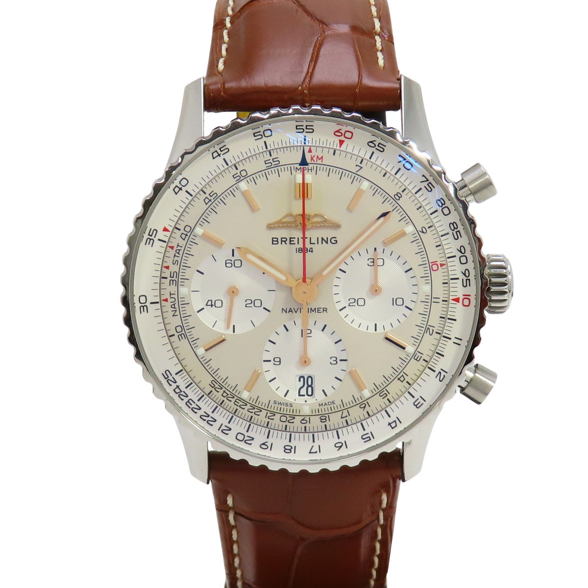 ナビタイマー B01 クロノグラフ 41 AB0139 SS/革 ベージュ 自動巻き メンズ