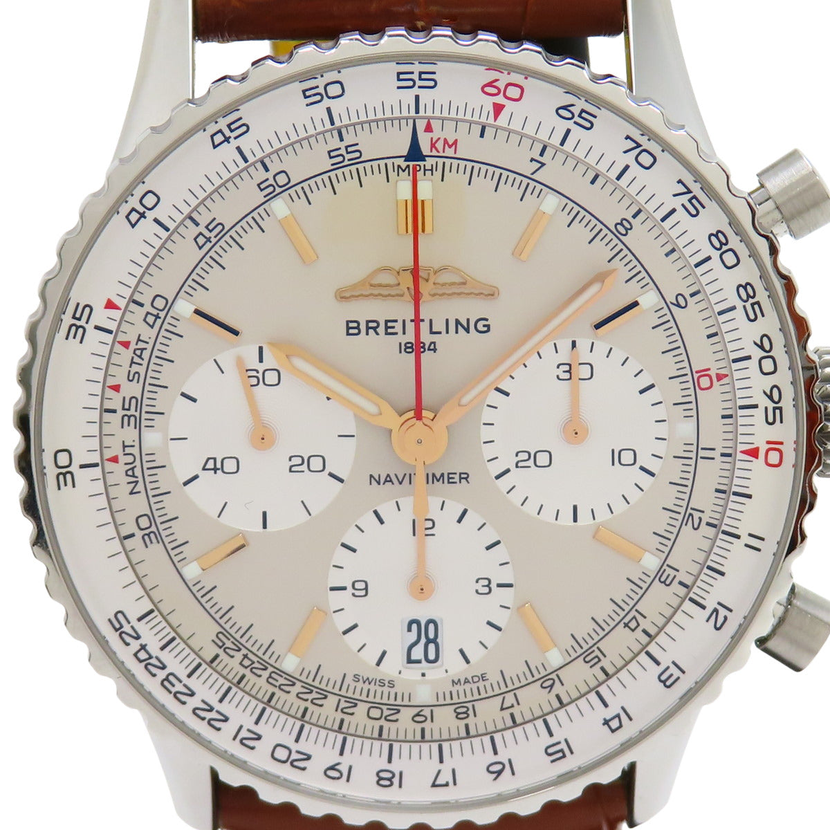 Navitimer B01 Chronograph 41 AB0139 SS/Leather Beige Automatic Men's