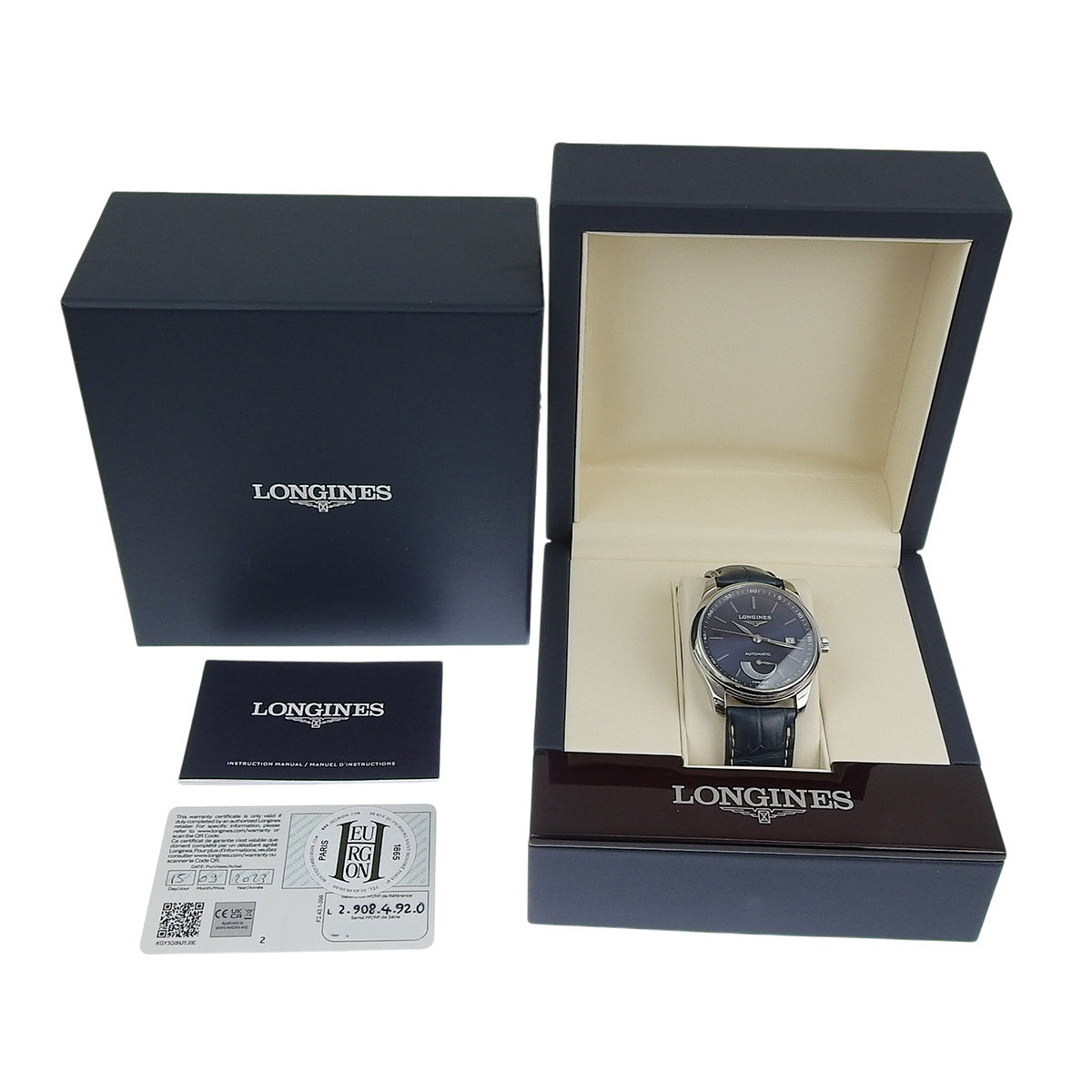 Master Collection L2.908.4.92.0 SS/Leather Blue Automatic Men's