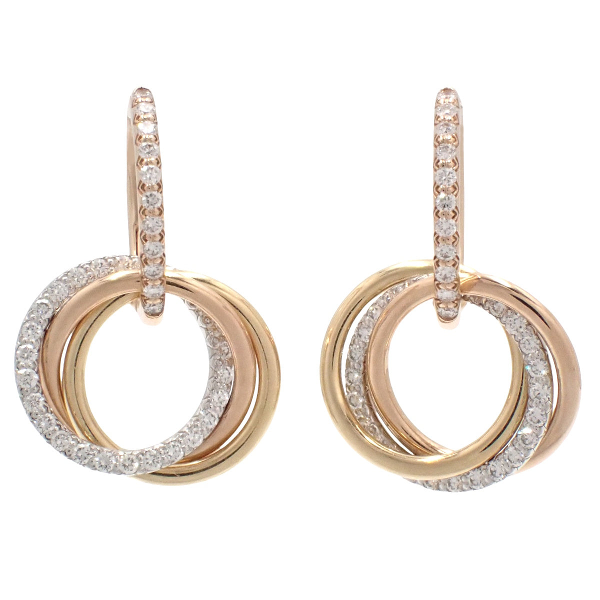 Trinity Earrings, Semi-Pavé Diamonds, K18YG, PG, WG, 6.7g