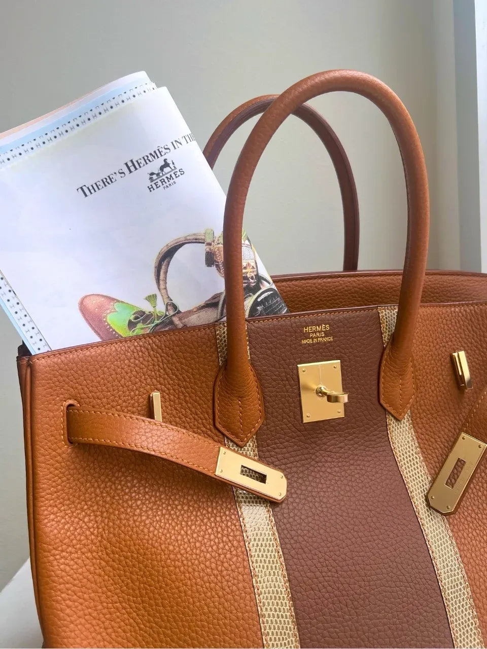 エルメス バーキン トワル・アッシュ×レザーバッグ ゴールド金具 コンビデザイン