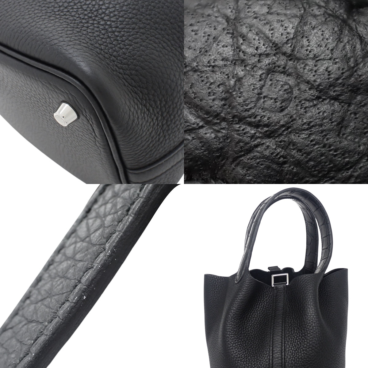 Picotain Lock Touch PM Tri-on Clémence 鳄鱼皮 洛可丽 钯金五金 黑色 D刻印