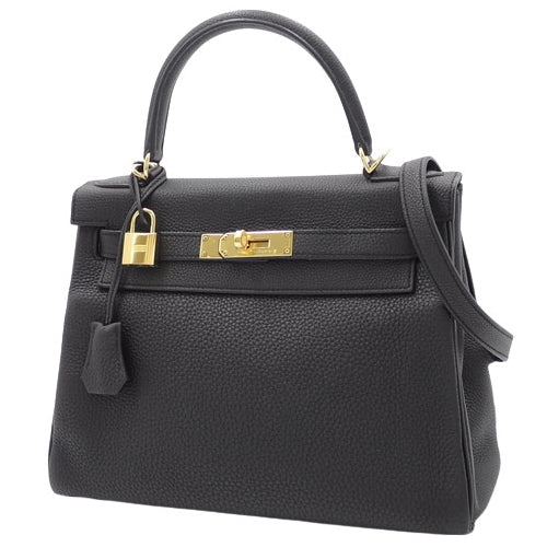 Kelly 28（内缝线）Taurillon Clemence 皮革两用单肩包，带 X 印章