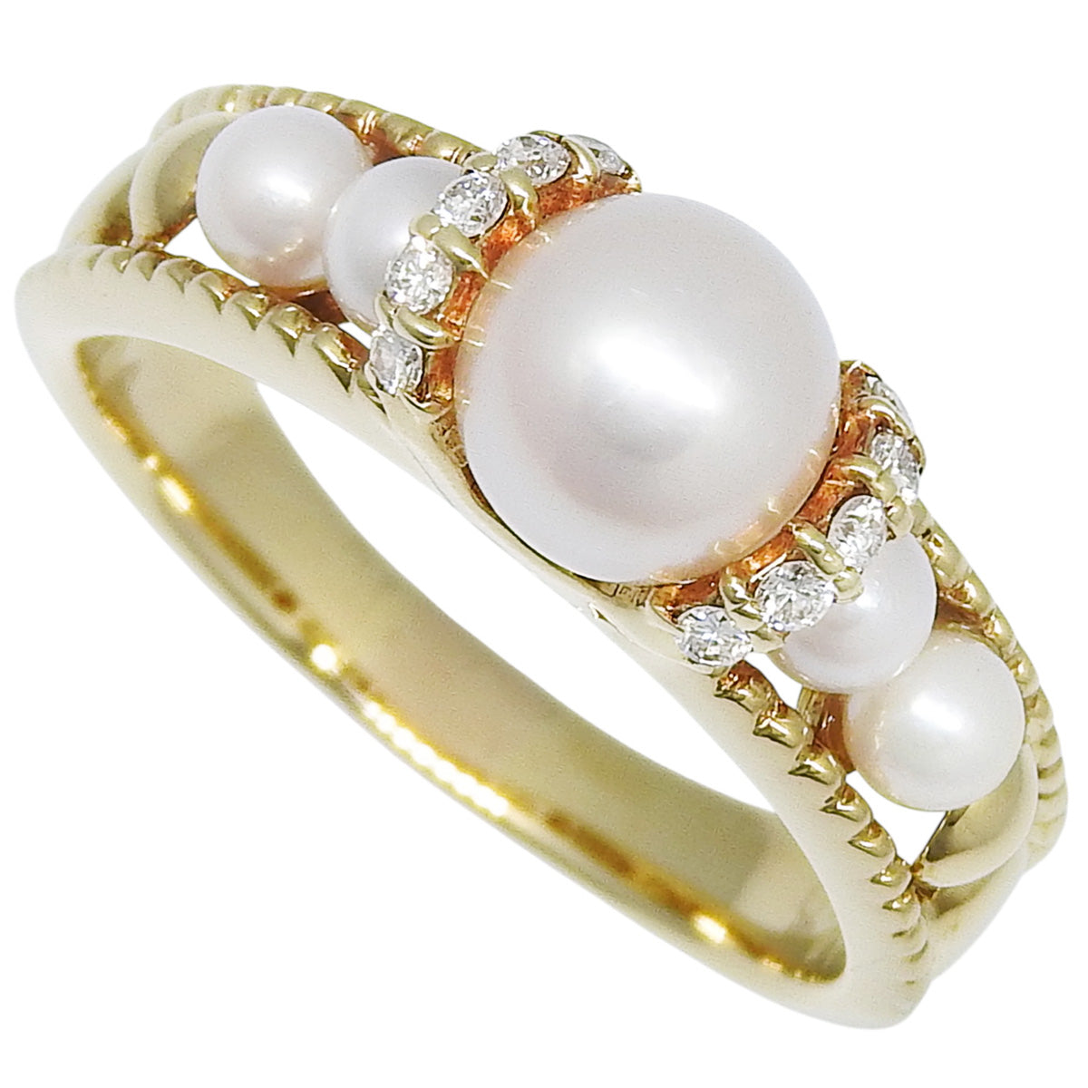 パール ダイヤモンド リング D0.10 K18 イエローゴールド YG