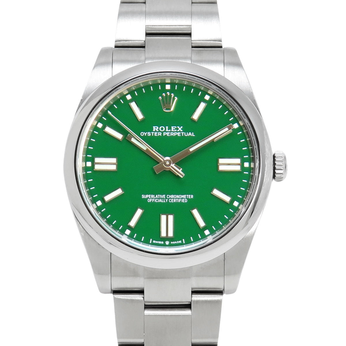 124300 Oyster Perpetual 41 SS, random serial number, automatic winding, green dial.