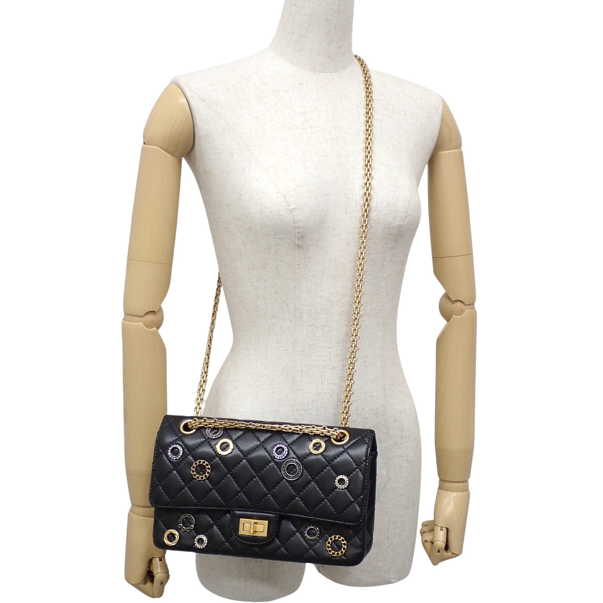 2.55/Matelasse Chain Shoulder Bag in Black Calfskin